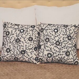 Black and White Floral Throw Pillow Covers